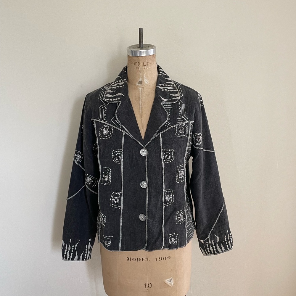 Parsley & Sage jacket blazer grey white embroidery medium - Picture 1 of 5